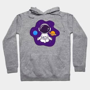 Cute Astronaut Meditation Yoga In Space With Planet  Cartoon Hoodie